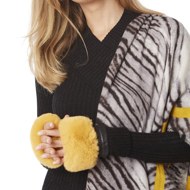 JayLey Collection Black/Yellow Leather Fingerless Gloves