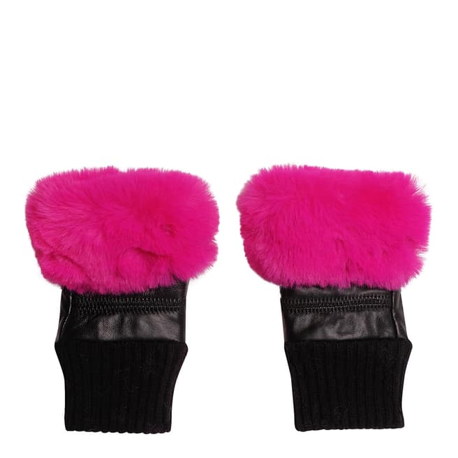 JayLey Collection Black/Pink Leather Fingerless Gloves