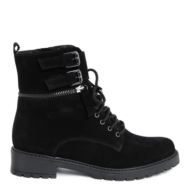 Pelledoca Black Suede Lace Up Ankle Boot