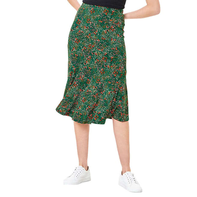 Oasis Green Confetti Print Midi Skirt
