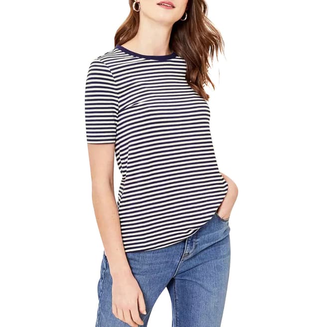 Oasis Navy Formal Step Hem Stripe T-Shirt