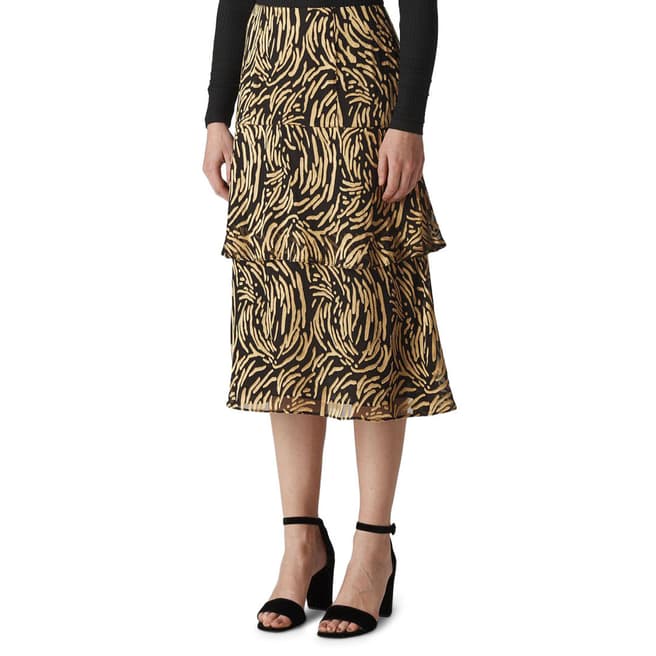 WHISTLES Gold Reed Devore Midi Skirt