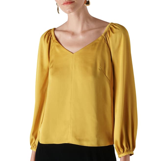 WHISTLES Yellow Lila Tie Back Blouse