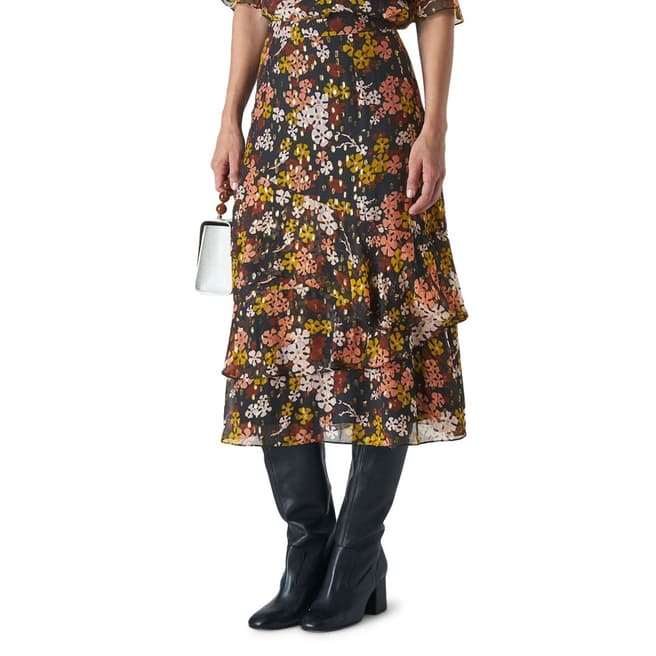 WHISTLES Multi Clover Floral Midi Skirt