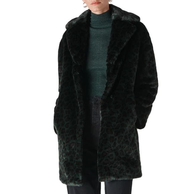 WHISTLES Deep Green Frankie Faux Fur Animal Coat