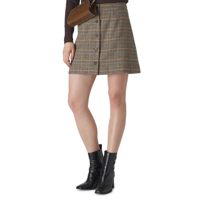 WHISTLES Multi Houndstooth Button Skirt