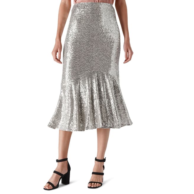 WHISTLES Silver Suki Sequin Midi Skirt
