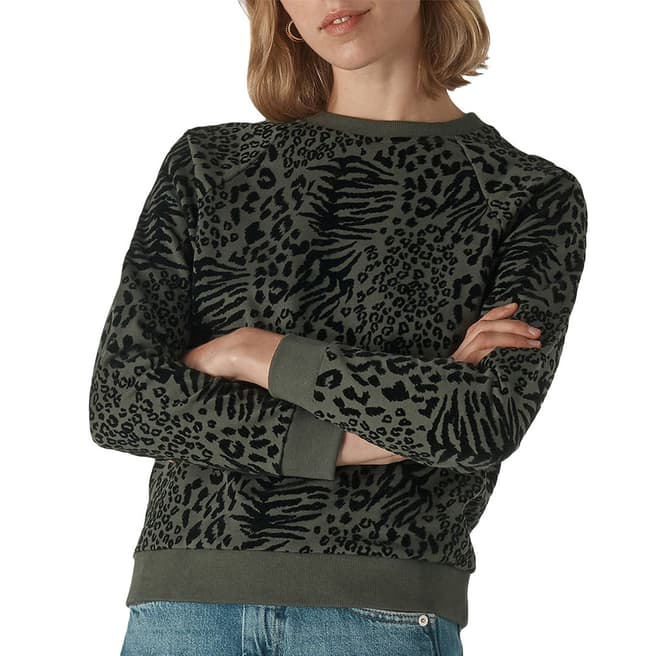 WHISTLES Khaki Cheetah Flocked Cotton Sweatshirt