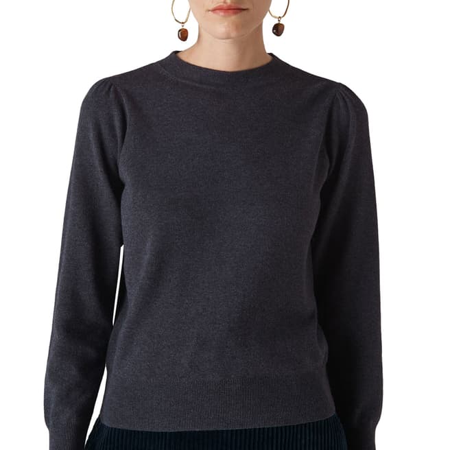 WHISTLES Charcoal Puff Sleeve Cotton Blend Jumper