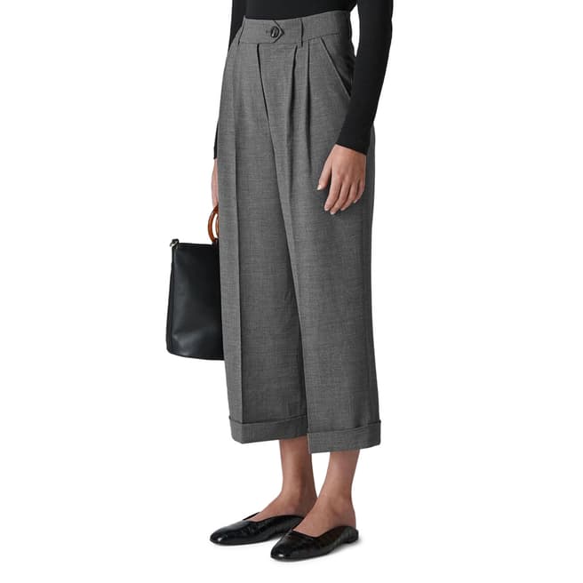 WHISTLES Grey Turn Up Wide Leg Trousers