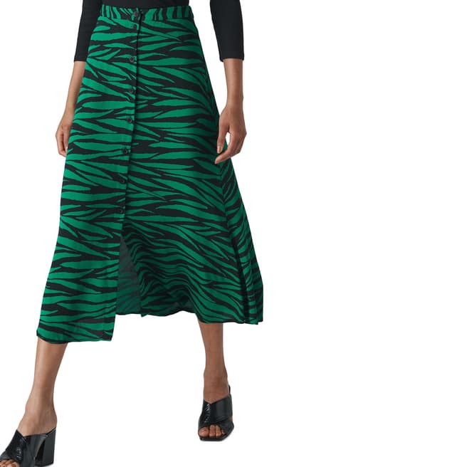 WHISTLES Green Tiger Print Midi Skirt