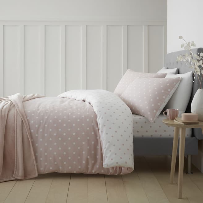 Catherine Lansfield Dotty Brushed Cotton Single Duvet Cover, Blush