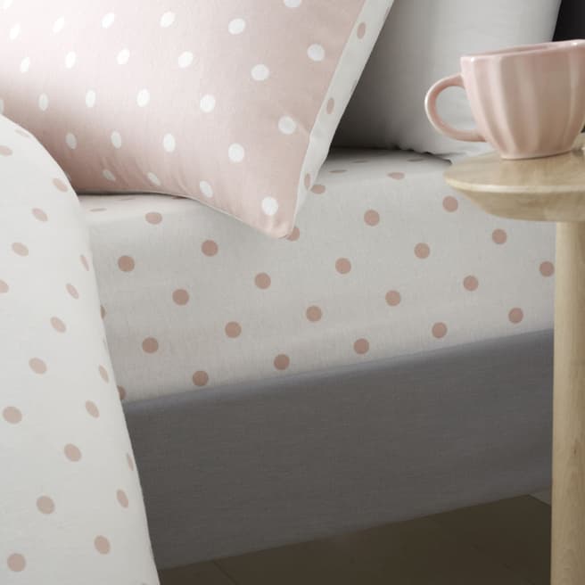 Catherine Lansfield Dotty Brushed Cotton Double Fitted Sheet, Blush