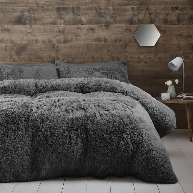 Catherine Lansfield Cuddly Single Duvet Cover Set, Charcoal