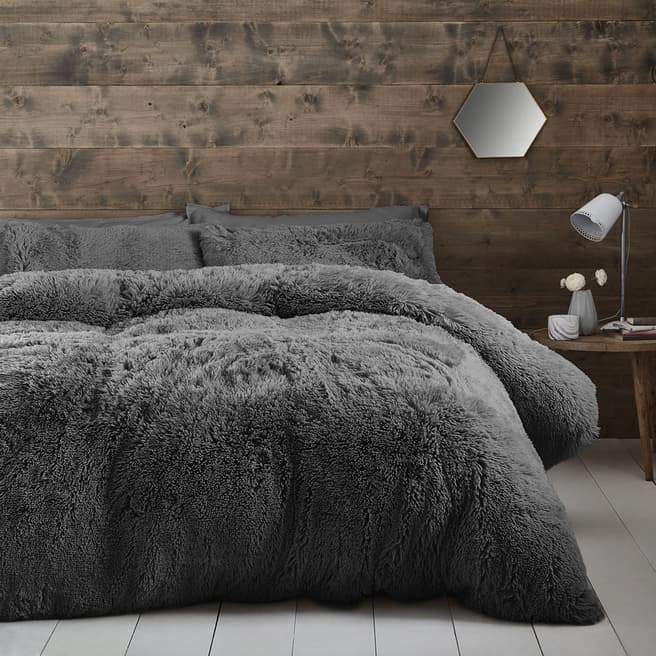 Catherine Lansfield Cuddly Double Duvet Cover Set, Charcoal