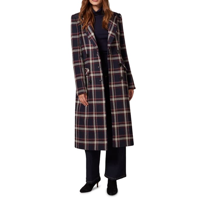 Phase Eight Navy Candice Check Wool Blend Coat