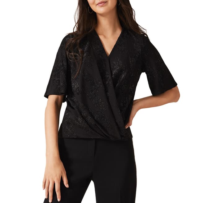 Phase Eight Black Ina Shimmer Wrap Top