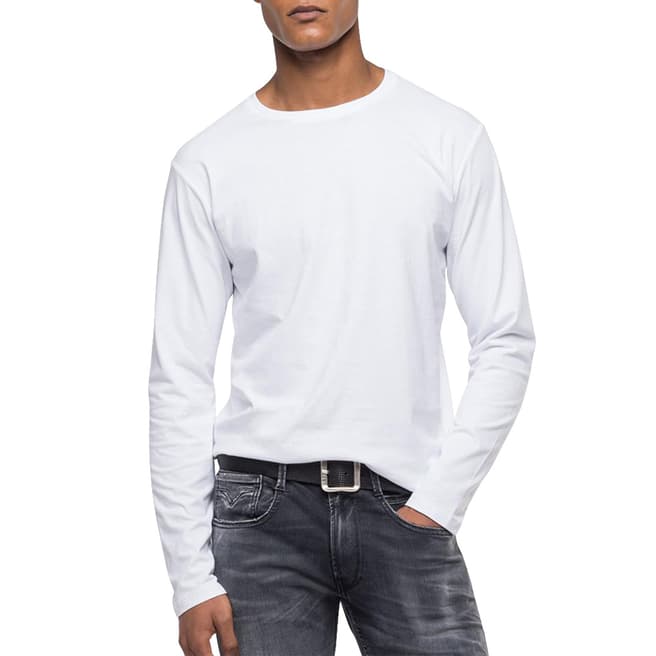 Replay White Long Sleeve Cotton T-Shirt