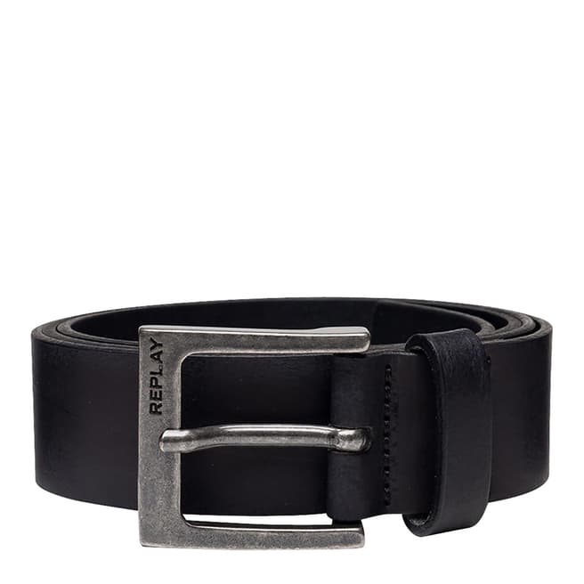 Replay Black Solid Leather Belt