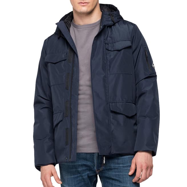 Replay Navy Recycled Hooded Jacket