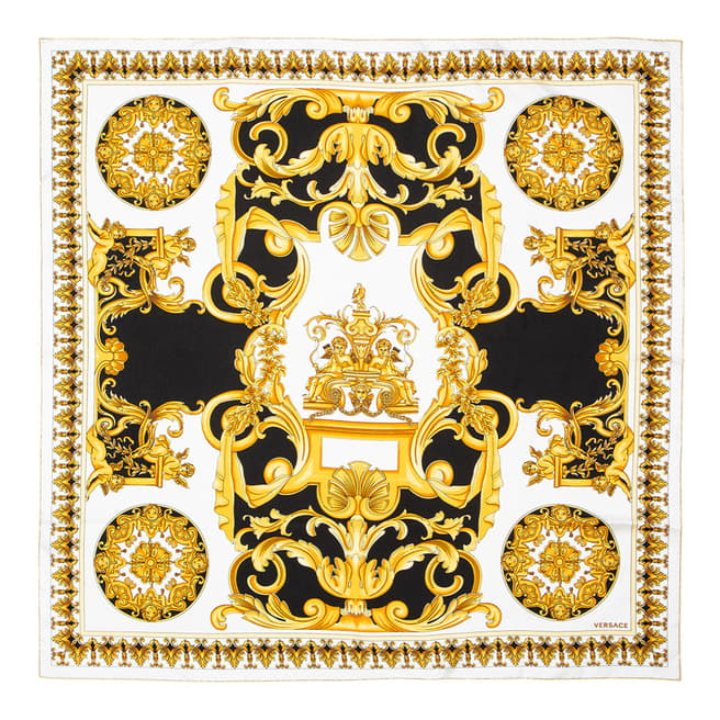 Versace Black/White/Gold Contrast Barocco Print Foulard 