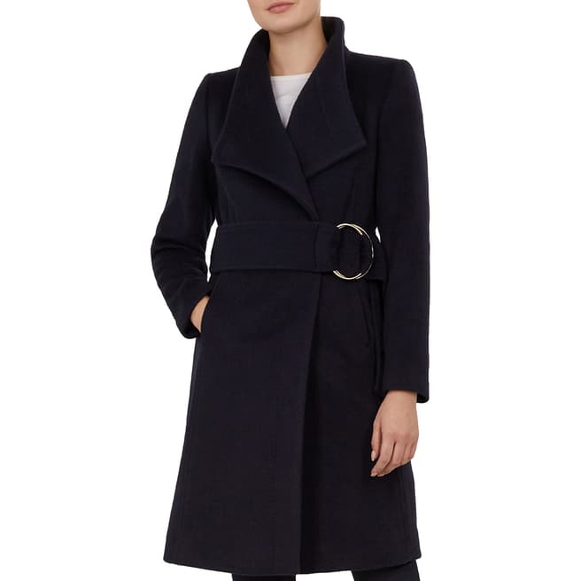 Ted Baker Navy Anemon Wool Belted Coat