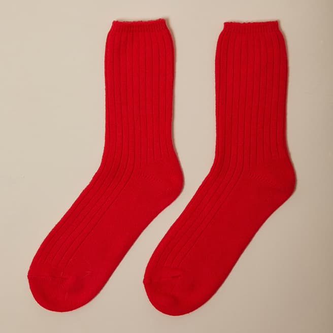 N°· Eleven Red Cashmere Ribbed Bed Socks