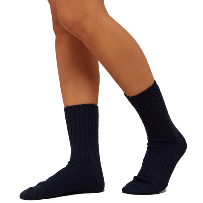 N°· Eleven Navy Cashmere Ribbed Bed Socks