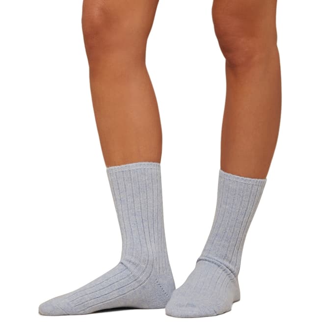 N°· Eleven Blue Cashmere Ribbed Bed Socks