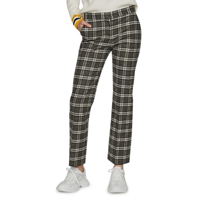 MAJE Beige/Grey Check Straight Stretch Trousers