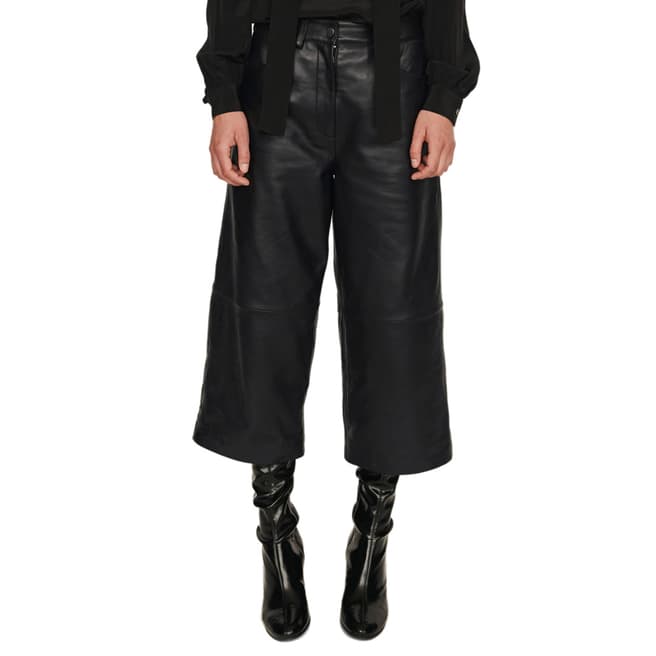 MAJE Black Pantil Super Crop Leather Culottes