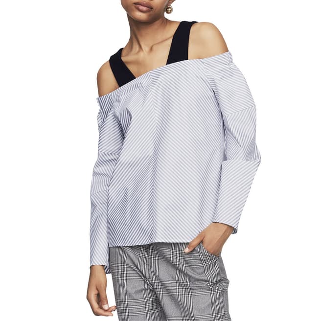 MAJE Multi Stripe Bardot Cotton Shirt
