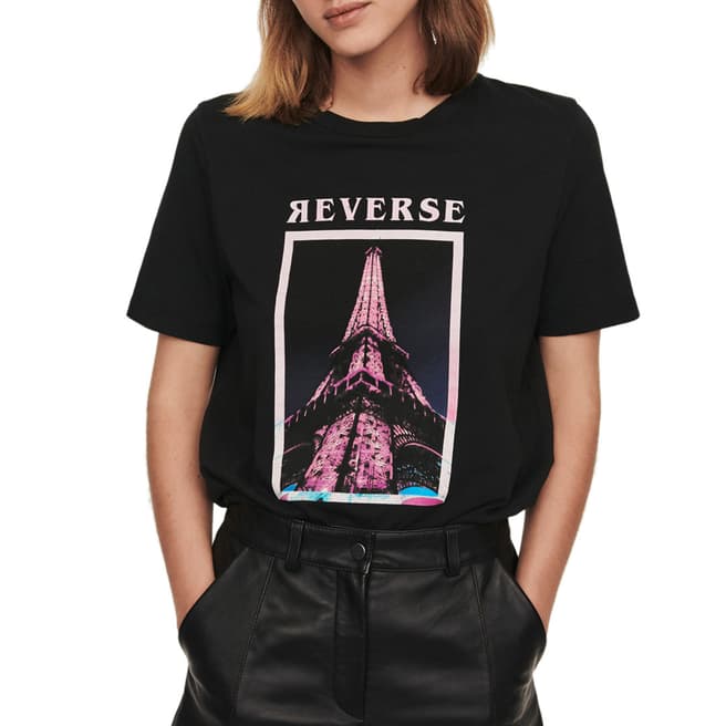 MAJE Black Reverse Cotton T-Shirt