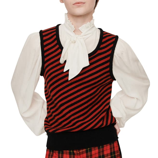 MAJE Black/Red Maela Stripe Knit Vest
