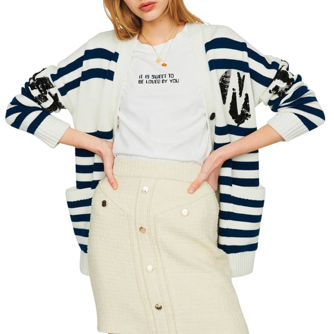 MAJE Cream/Navy Stripe Wool Blend Cardigan