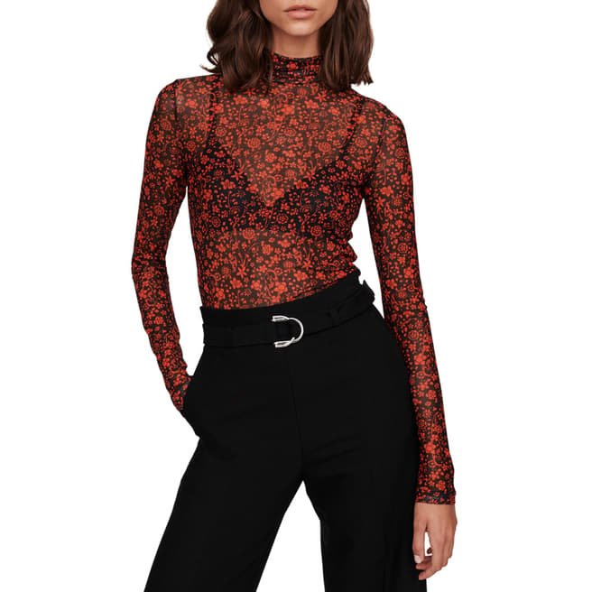 MAJE Red Thomy Floral Sheer Top