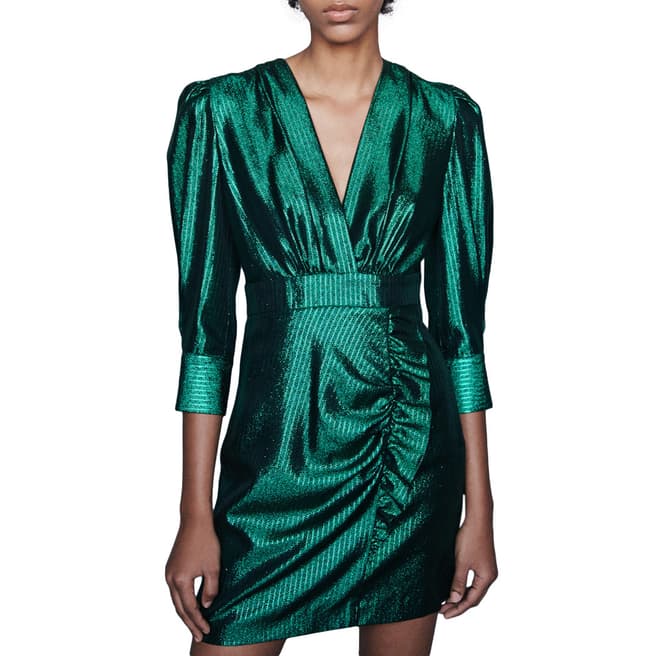 MAJE Green Rexy Metallic Dress