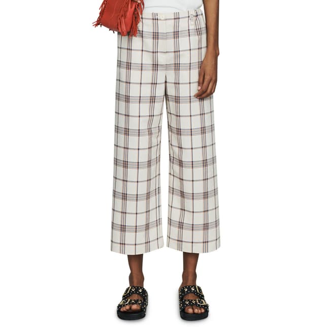 MAJE Beige Check Wide Stretch Trousers