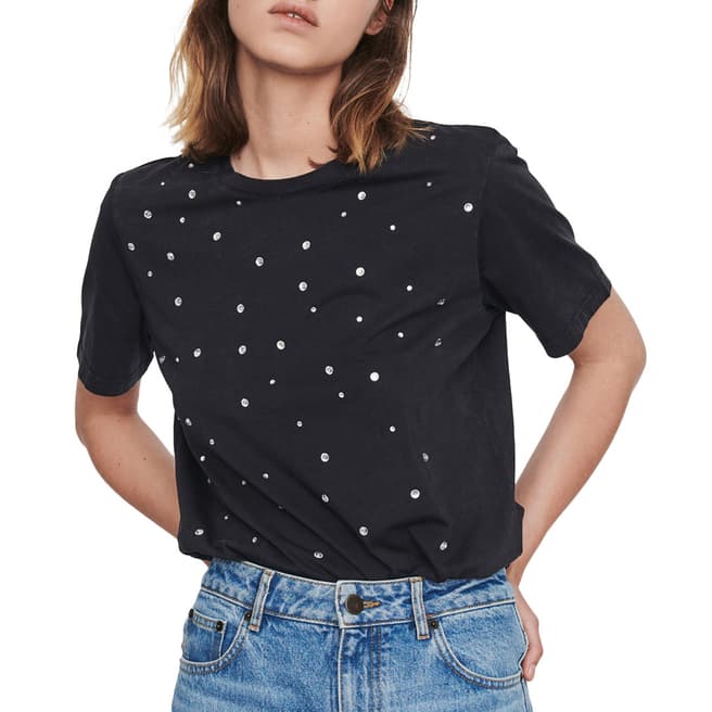 MAJE Graphite Tincella Embellished Cotton T-Shirt