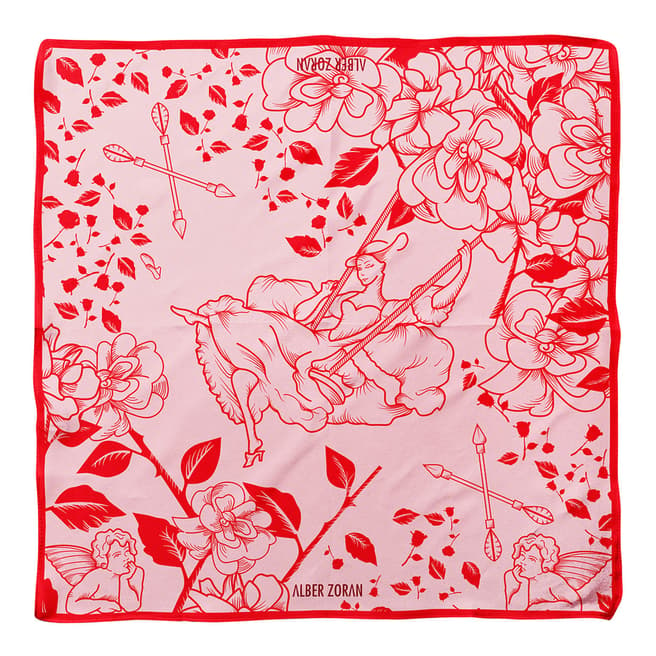 Alber Zoran Pink/Red Baroque/Floral Printed Scarf