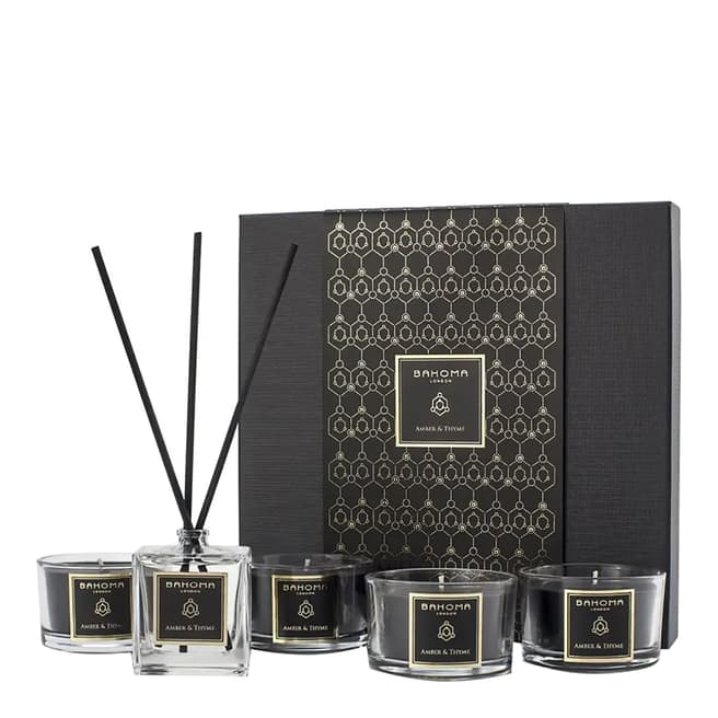 Bahoma Amber & Thyme 4 Travel Candles & 50ml Reed Diffuser  