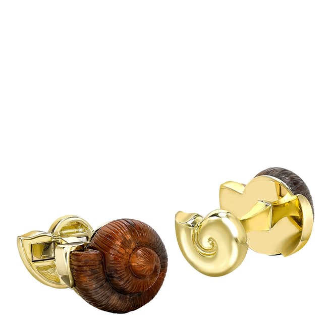 Theo Fennell 18ct Yellow Gold Petrified Wood Snail Cufflinks