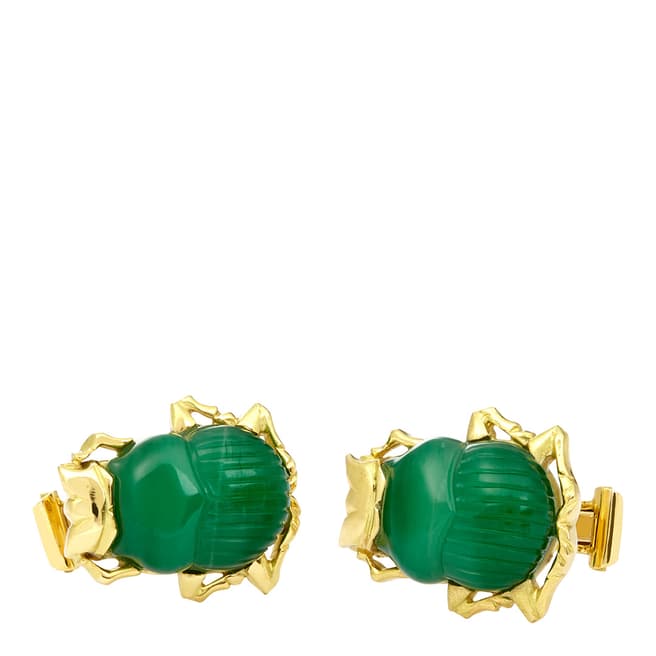 Theo Fennell 18ct Yellow Gold Carved Prasem Scarab Beetle Cufflinks