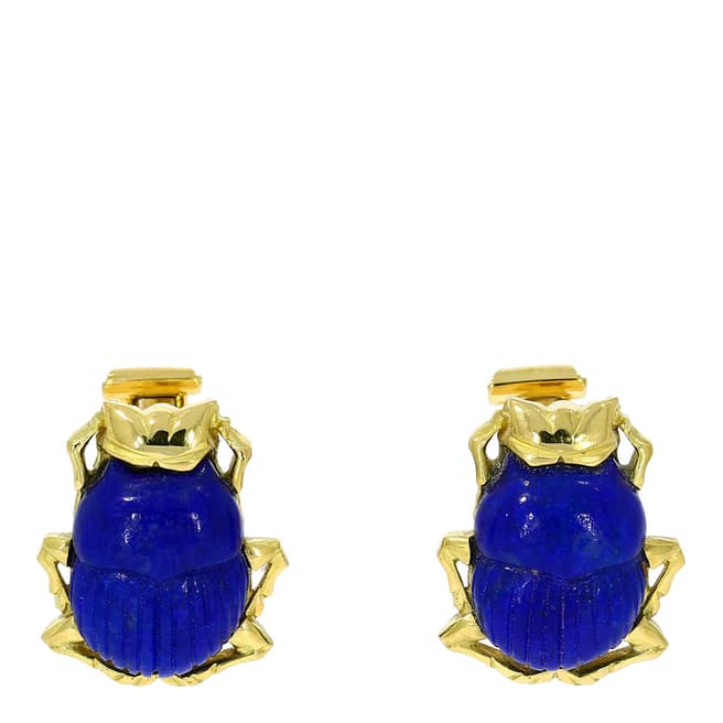 Theo Fennell 18ct Yellow Gold Carved Lapis Scarab Beetle Cufflinks
