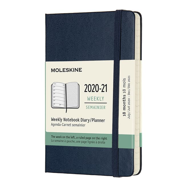 Moleskine 18 Month Weekly Pocket Notebook Hard Cover, Sapphire Blue