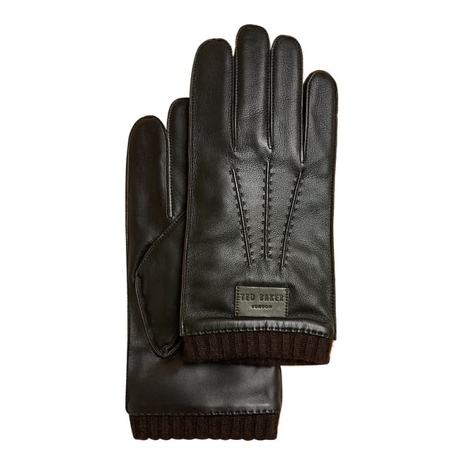 Ted Baker Chocolate Blokey Leather Stitched Gloves