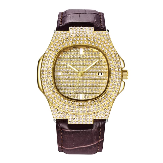 Stephen Oliver 18K Gold Embellished Leather Watch
