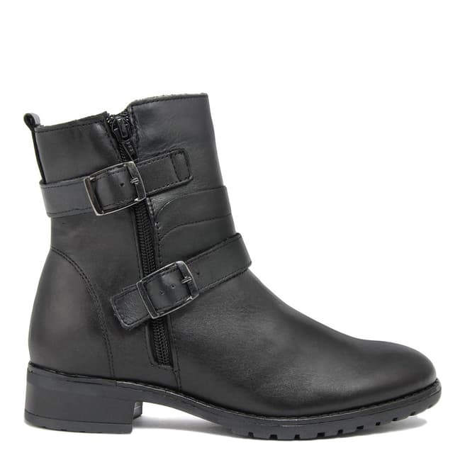 Fashion Attitude Black Double Buckle Leather Ankle Boots