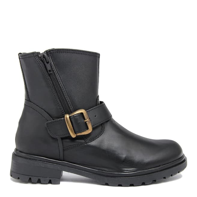 Fashion Attitude Black Gold Buckle Leather Long Ankle Boots