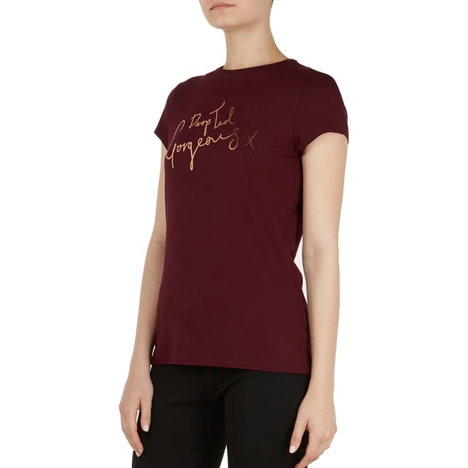Ted Baker Dark Red Maddlyn Drop Ted Gorgeous Fitted Tee 